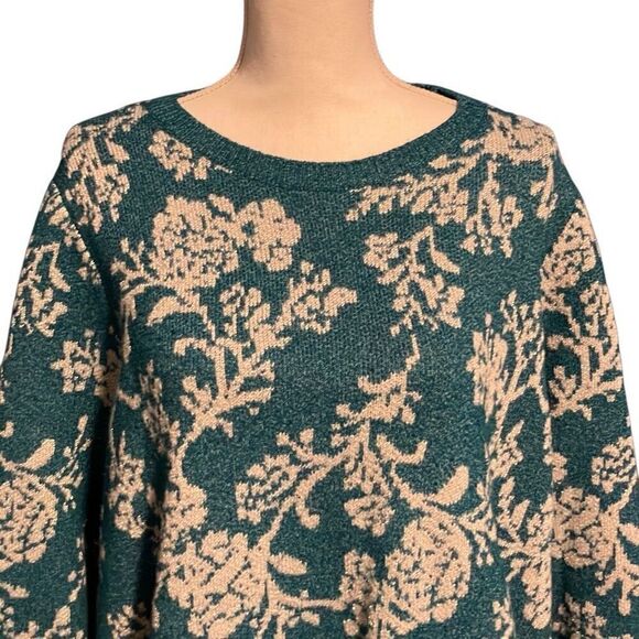 Croft & Barrow Floral Knit Long Sleeve Pullover Sweater Teal White Plus Size 2X - Picture 2 of 6